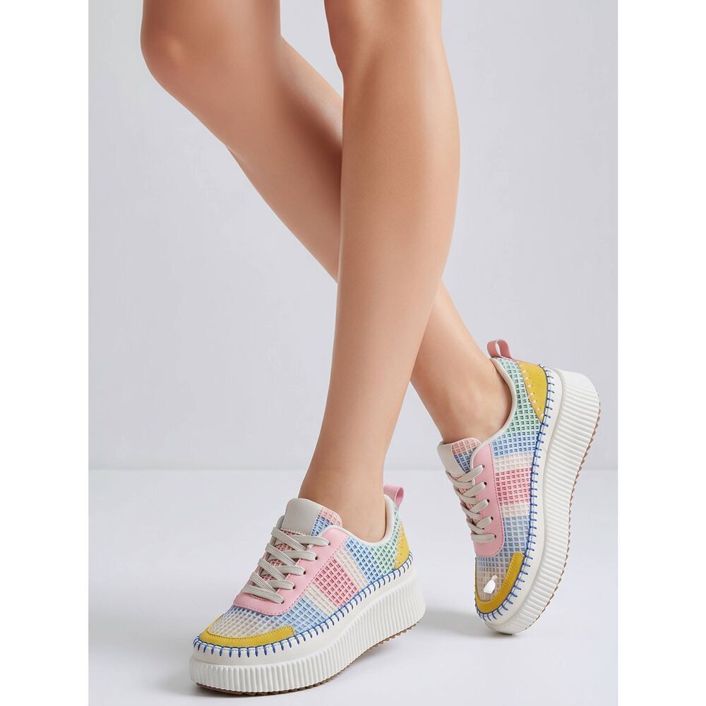 🇬🇪🩵NWT Nicole Miller Bright Multi Brita Patchwork Platform Sneakers Size 9